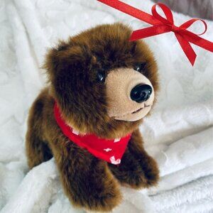 6" Realistic Chestnut Brown Bear Cub with Red Swiss Scarf Bandana